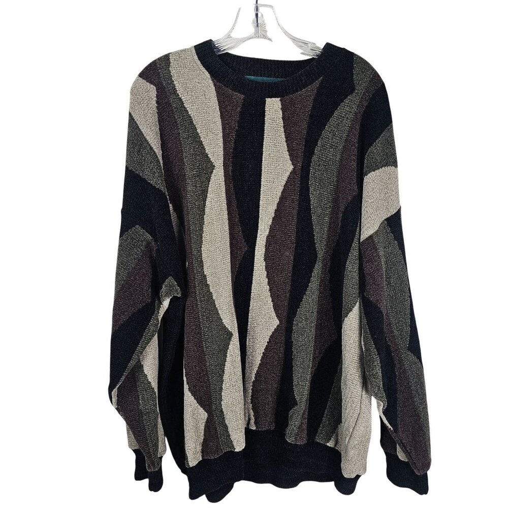 Vintage‎ Tundra Canada Abstract Knit Crewneck Sweater XL Neutral Preppy 90s Dad